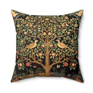 Tree Of Life PIllow, Faux Suede Pillow, Tree Of Life Decor, Tree Of Life Print, Tree Pillow, William Morris, Aesthetic Decor, Morris Pillow