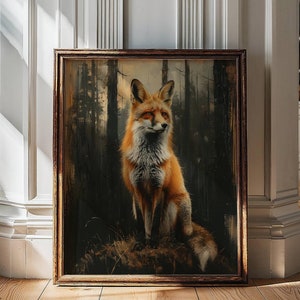 Vintage Fox Print, Fox Wall Art, Dark Cottagecore Decor, Woodland Animals, Fox Decor, Fox Art, Dark Academia, Animal Prints, Fox Lover Gifts