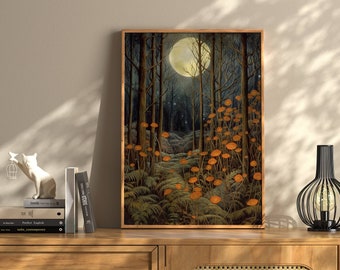 Fall Wall Decor, Fall Prints, Autumn Decor, Forest Wall Art, Rustic Fall Decor, Moody Wall Art, Autumn Landscape, Fall Vintage Print, Moon