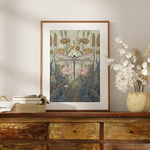Dragonfly Wall Art, Dragonfly Print, William Morris, Aesthetic Wall Decor, Floral Prints, Artful Art, Floral Poster, Dragonfly Gifts For Her