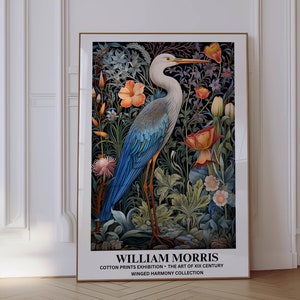 William Morris Print, Blue Heron, Bird Wall Art, William Morris Poster, Aesthetic Wall Art, Vintage Poster, Botanical Print, Wall Art Gift