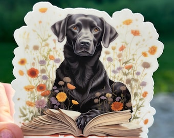 Cute Stickers, Black Lab, Bookish Stickers, Water Bottle Stickers, Book Worm, Book Lover Gift, Stickers Laptop, Dog Lover Gift For Her