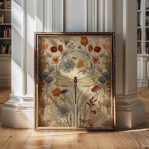 Dragonfly Wall Art, Dragonfly Print, William Morris, Aesthetic Wall Decor, Floral Prints, Artful Art, Floral Poster, Dragonfly Gifts For Her