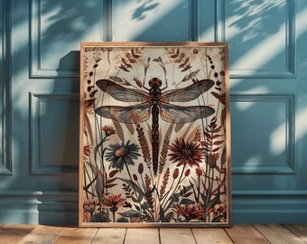 Dragonfly Wall Art, Dragonfly Print, William Morris, Aesthetic Wall Decor, Floral Prints, Artful Art, Floral Poster, Dragonfly Gifts For Her