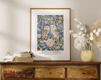William Morris Print, Owl Print, William Morris Exhibition Print, William Morris Poster, Vintage Wall Art, Owl Art Print, Owl Lover Gift