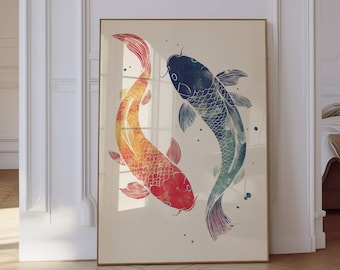 Japanese Art Print, Koi Fish, Rainbow Wall Art, Trendy Wall Art, Aesthetic Wall Art, Japanese Wall Art, Koi Fish Print, Japanese Poster