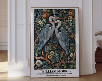 Heron Art, William Morris Print, Bird Wall Art, William Morris Poster, Aesthetic Wall Art, Vintage Poster, Botanical Print, Wall Art Gift