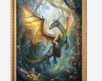 Dragon Prints, Dragon Wall Art, Dark Academia, Mystical Decor, Forest Dragon, Mythical Creature, Fantasy Art, Dragon Lover Gifts For Him