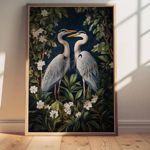 Blue Heron Print, Bird Wall Art, William Morris Print, Aesthetic Wall Art, Vintage Poster, Botanical Print, Heron Painting, Bird Lover Gift