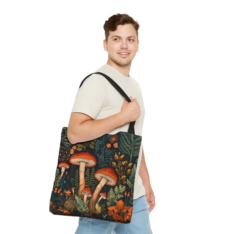 Bolso tote de setas, tote de setas, setas del bosque. Hongos, Tote estético, Regalo amante de los hongos, Tote Cottagecore, Regalo de hongos imagen 4