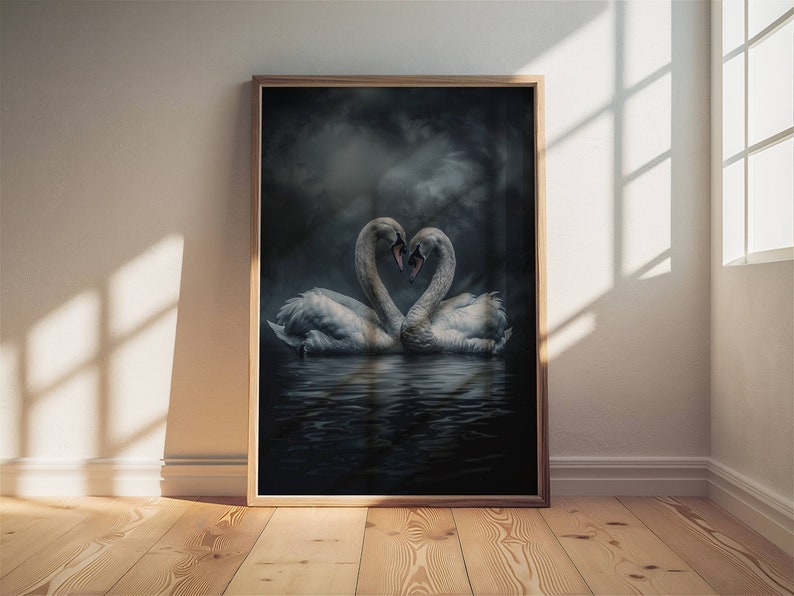 Dark Academia Swan Print, Swan Wall Art, Dark Moody Swan Print, Swan Art Print, Dark Aesthetic Print , Dark Cottagecore Painting, Goth Art image 10