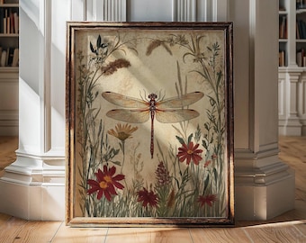 Dragonfly Wall Art, Moody Wall Art, Dragonfly Print, William Morris, Aesthetic Wall Decor, Dark Cottagecore Art, Dragonfly Gifts For Her