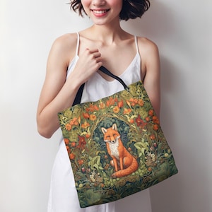 Fox Tote Bag, Autumn Fox, Aesthetic Tote Bag, Tote Bags Shoulder, William Morris, Cottagecore, Shopping Tote, Tote Bag Gifts For Her