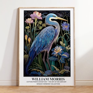 Bird Wall Art, William Morris Print, Blue Heron,  William Morris Poster, Aesthetic Wall Art, Vintage Poster, Botanical Print, Wall Art Gift