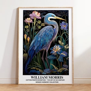 Bird Wall Art, William Morris Print, Blue Heron,  William Morris Poster, Aesthetic Wall Art, Vintage Poster, Botanical Print, Wall Art Gift