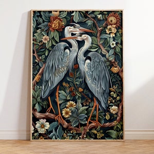William Morris Print, Blue Heron, Bird Wall Art, William Morris Poster, Aesthetic Wall Art, Vintage Poster, Botanical Print, Wall Art Gift