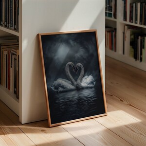 Dark Academia Swan Print, Swan Wall Art, Dark Moody Swan Print, Swan Art Print, Dark Aesthetic Print , Dark Cottagecore Painting, Goth Art image 5