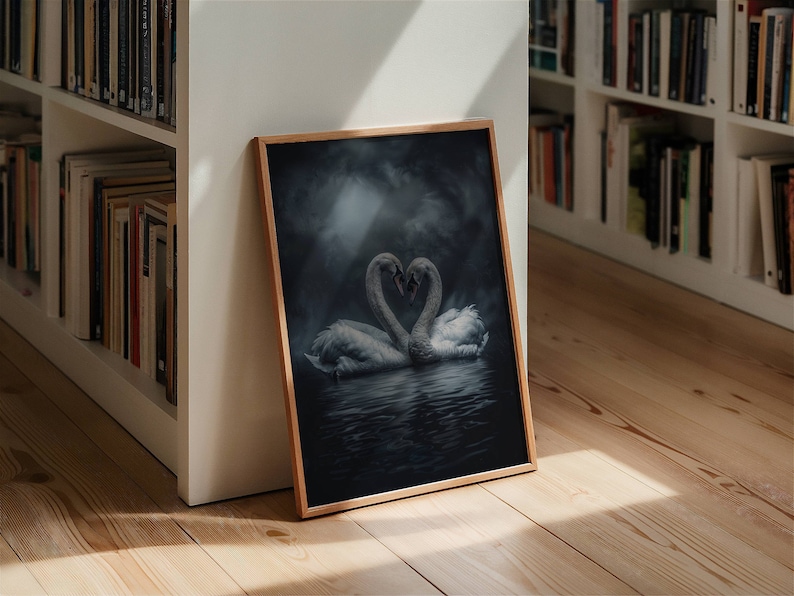 Dark Academia Swan Print, Swan Wall Art, Dark Moody Swan Print, Swan Art Print, Dark Aesthetic Print , Dark Cottagecore Painting, Goth Art image 5