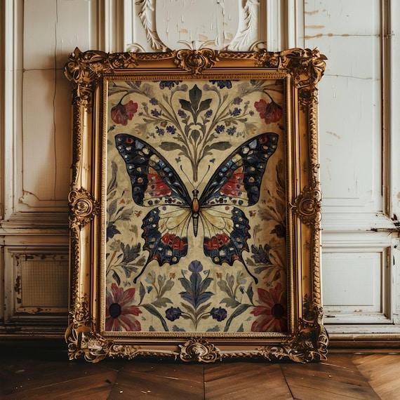 Butterfly Wall Decor, Butterfly Print, Moody Wall Art, William Morris, Aesthetic Wall Decor, Dark Cottagecore Art, Butterfly Gifts For Her