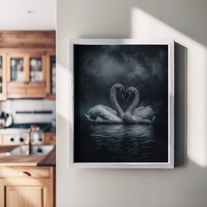 Dark Academia Swan Print, Swan Wall Art, Dark Moody Swan Print, Swan Art Print, Dark Aesthetic Print , Dark Cottagecore Painting, Goth Art image 7