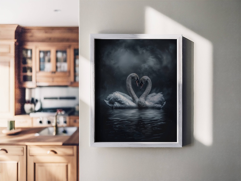 Dark Academia Swan Print, Swan Wall Art, Dark Moody Swan Print, Swan Art Print, Dark Aesthetic Print , Dark Cottagecore Painting, Goth Art image 7