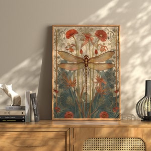 Dragonfly Wall Art, Dragonfly Print, William Morris, Aesthetic Wall Decor, Floral Prints, Artful Art, Floral Poster, Dragonfly Gifts For Her