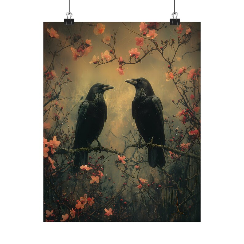 Raven Print Vintage Wall Art, Moody Wall Art, Dark Cottagecore, Dark Academia Decor, Gothic Wall Decor, Dark Landscape, Dark Wall Decor image 3