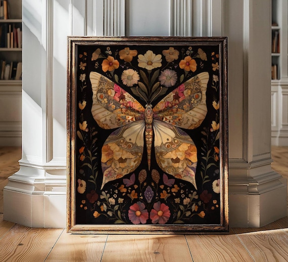 Butterfly Wall Decor, Butterfly Print, Moody Wall Art, William Morris, Aesthetic Wall Decor, Dark Cottagecore Art, Butterfly Gifts For Her