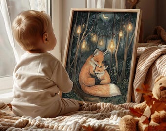 Fox Nursery Print, Forest Nursery Decor, Woodland Animals, Fox Family Art, Forest Illustration, Forest Nursery Decor, Fox Lover Gifts