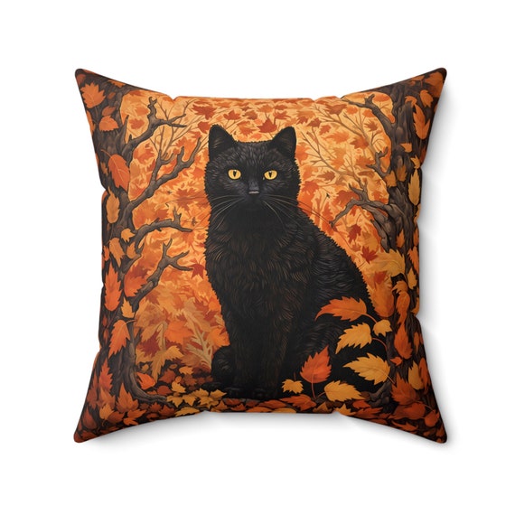 Black Cat Halloween, Black Cat Pillow, Fall Pillow, Fall Home Decor, Cat Lover Gift, Cat Pillow, Black Cat Lover, Witchy Cat, Gothic Decor