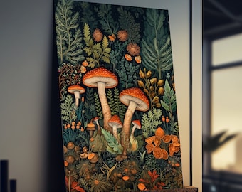 Mushroom Art Print, Mushroom Wall Art, Mushroom Poster, Botanical Wall Decor, Mushroom Decor, Mycology, Cottagecore Poster, William Morris
