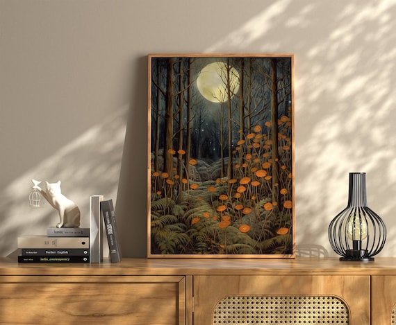Fall Wall Decor, Fall Prints, Autumn Decor, Forest Wall Art, Rustic Fall Decor, Moody Wall Art, Autumn Landscape, Fall Vintage Print, Moon