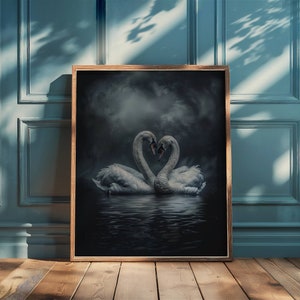 Dark Academia Swan Print, Swan Wall Art, Dark Moody Swan Print, Swan Art Print, Dark Aesthetic Print , Dark Cottagecore Painting, Goth Art image 9