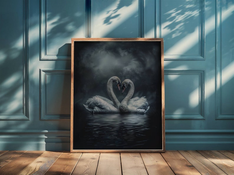 Dark Academia Swan Print, Swan Wall Art, Dark Moody Swan Print, Swan Art Print, Dark Aesthetic Print , Dark Cottagecore Painting, Goth Art image 9