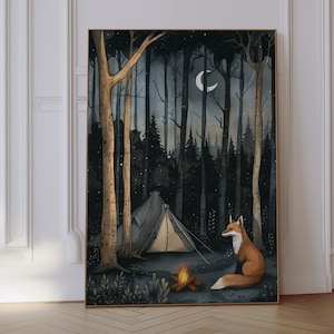 Camping Print, Fox Print, Forest Print, Dark Woods Art, Dark Cottagecore, Fox Poster, Fox Wall Art, Fox Decor, Fox Lover Gifts For Her