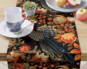 Turkey Time Table Runner William Morris Inspired Fall Decor nature inspired motif water resistant runner