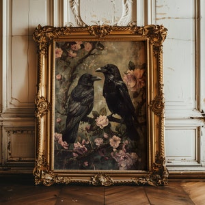 Raven Print Vintage Wall Art, Moody Wall Art, Dark Cottagecore, Dark Academia Decor, Gothic Wall Decor, Dark Landscape, Dark Wall Decor