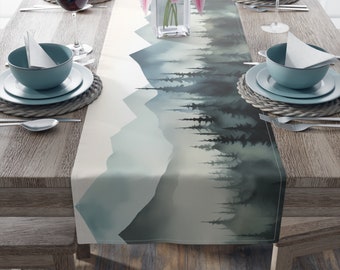 Blau Berge Tischläufer, Wald Tischläufer, Kabine Dekor, Verzauberter Wald, Hütte Dekor, Blauer Tischläufer, Einweihungsparty Geschenk für Sie