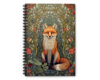 Taccuino rilegato a spirale ispirato a William Morris Fox In The Thicket con tasca interna. regalo per la mamma del taccuino della scena della foresta regalo per lo studente