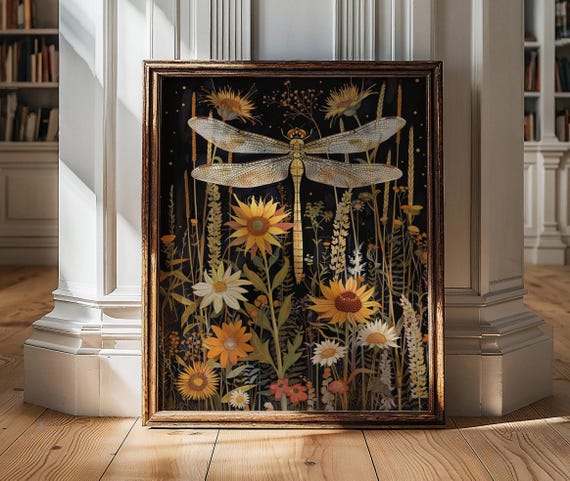 Dragonfly Wall Art, Moody Wall Art, Dragonfly Print, William Morris, Aesthetic Wall Decor, Dark Cottagecore Art, Dragonfly Gifts For Her