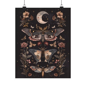 Moth Wall Art, Moon Print, Magical Decor Art, Witchy Aesthetic, Dark Prints, Dark Botanical Art, Moth Poster, Insect Print, Moth Gift image 4