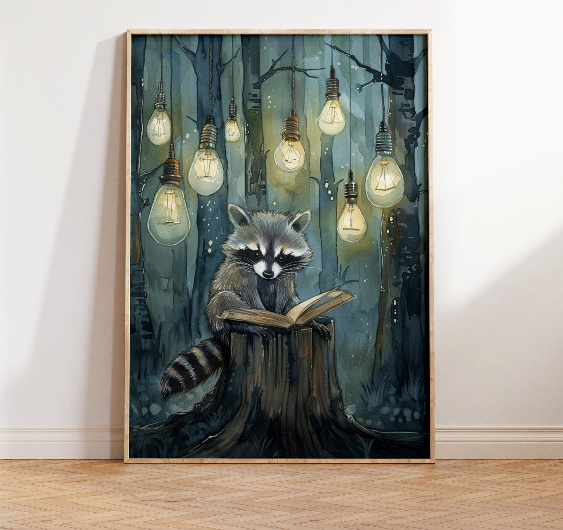 Bookish Gifts, Raccoon Print, Woodland Nursery Decor, Woodland Animals, Raccoon Art Nature Prints Forest Print Raccoon Lover Gifts For Her