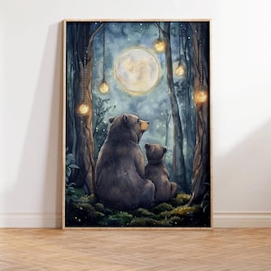 Bear Nursery Print, Forest Nursery Decor, Woodland Animals, Bear Family Art, Forest Illustration, Forest Nursery Decor, Baby Shower Gifts