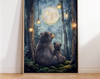 Bear Nursery Print, Forest Nursery Decor, Woodland Animals, Bear Family Art, Forest Illustration, Forest Nursery Decor, Baby Shower Gifts