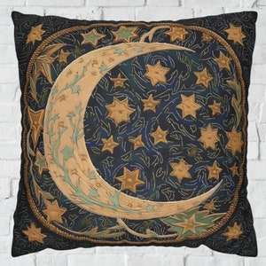 Moon Pillow Cover, Moon And Stars,  PILLOW CASE ONLY, faux suede, Fall Home Decor, Housewarming Gift, Gift For Her, Gift For Best Friend