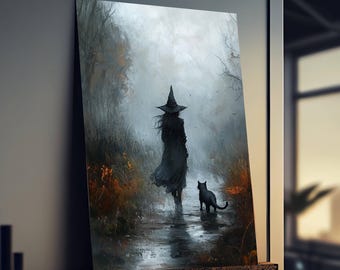 Halloween Prints, Witch Print, Black Cat Print, Dark Academia, Vintage Witch Art, Witchy Wall Decor, Gothic Wall Art,  Witchy Gifts For Her