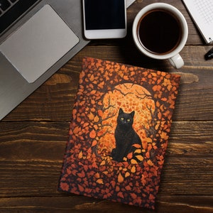Black Cat Journal, Autumn Journal, Black Cat Halloween, Fall Leaves, Cat Journal, Cat Notebook, Black Cat Lover Gift, William Morris