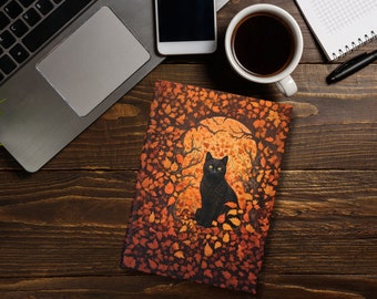 Black Cat Journal, Autumn Journal, Black Cat Halloween, Fall Leaves, Cat Journal, Cat Notebook, Black Cat Lover Gift, William Morris
