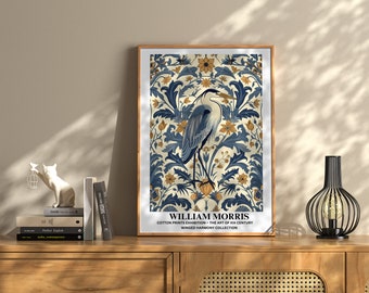 William Morris Print, Blue Heron, Bird Wall Art, William Morris Poster, Aesthetic Wall Art, Vintage Poster, Botanical Print, Wall Art Gift