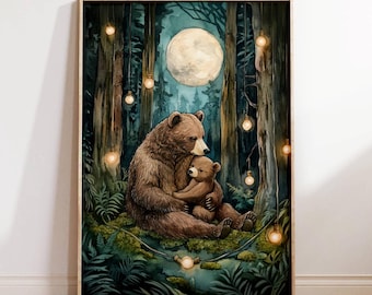 Bear Nursery Print, Forest Nursery Decor, Woodland Animals, Bear Family Art, Forest Illustration, Forest Nursery Decor, Baby Shower Gifts